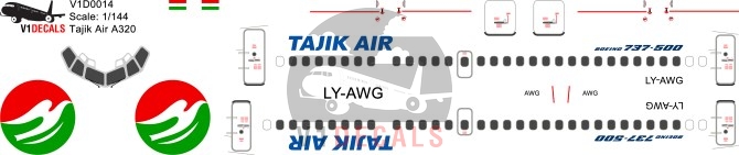 Tajik Air --Boeing 737-500 Decal