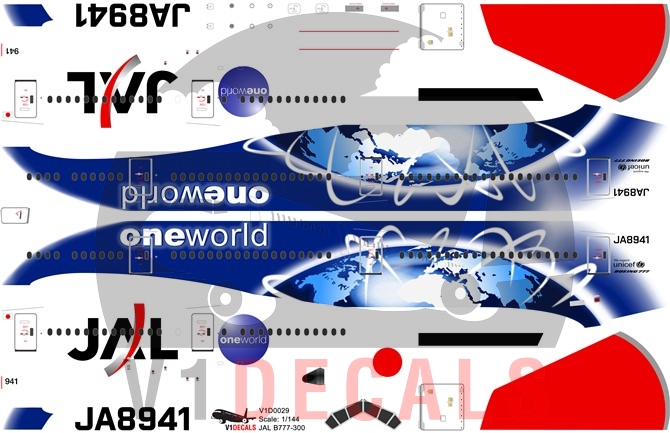 Japan Airlines JAL, Oneworld Various Airlines -Boeing 777-300 Decal