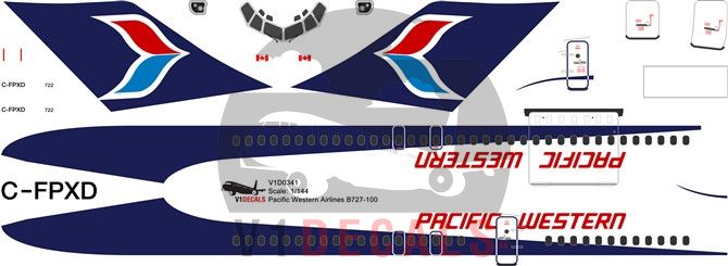 Pacific Western Airlines PWA Boeing 727-100 Decal