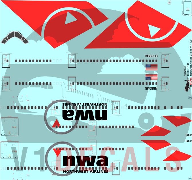 Northwest Airlines NWA Boeing 747-400 (New Livery) | V1 Decals